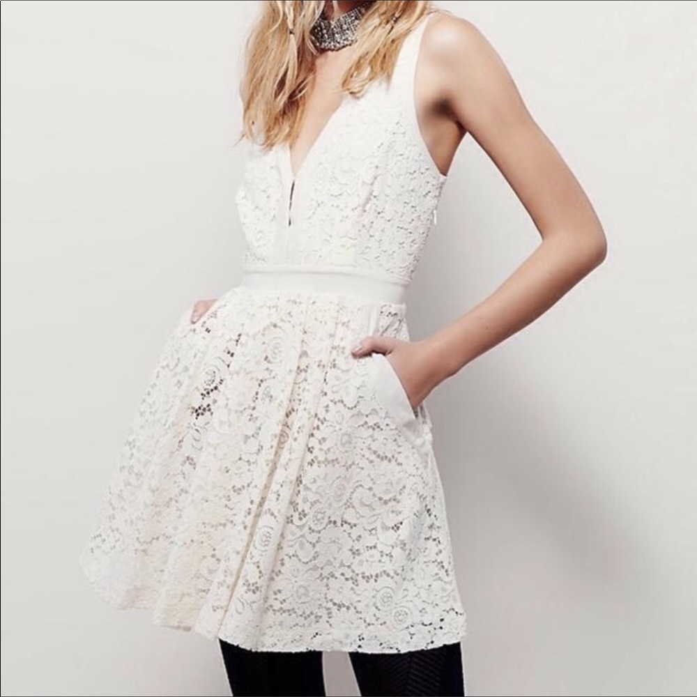 Free People Lovely in Love Lace Mini Dress S Cream